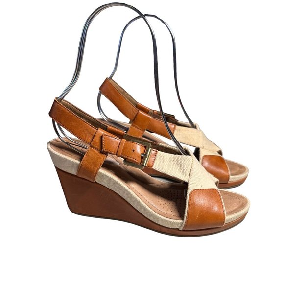 Circa Joan David Cloth & Leather Wedge Sandal 7M - Picture 6 of 10